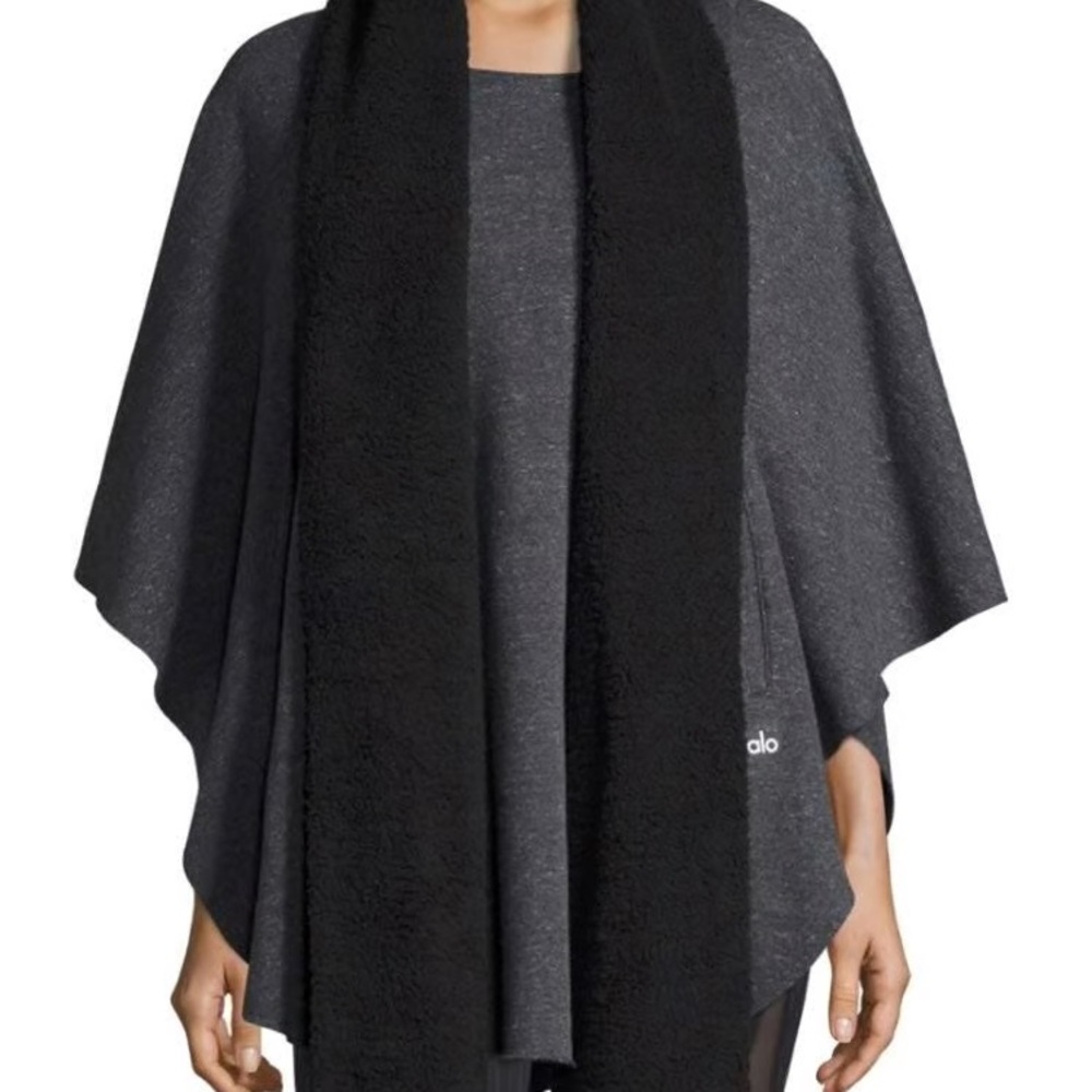 Alo Black and Gray Poncho with Scarf